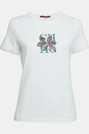 CH Carolina Herrera Logo Flora Embroidered Jersey T-Shirt S