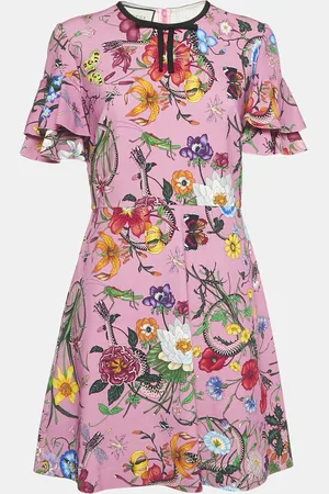 Gucci Floral Print Jersey Flared Sleeve Mini Dress XL