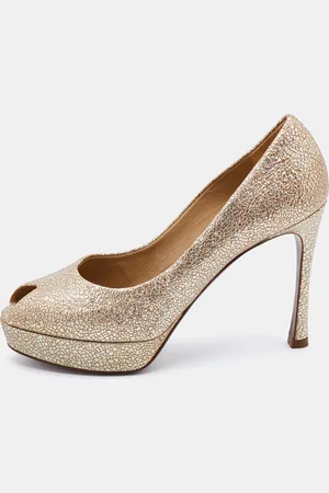 Saint Laurent Textured Leather Peep Toe Platform Pumps Size 37.5