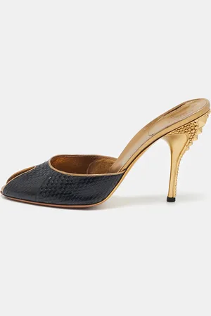 Gucci /Gold Snakeskin and Leather Slide Sandals Size 40