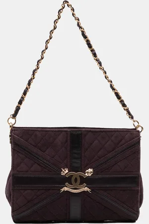 CHANEL Quilted Suede Union Jack Clutch with Chain