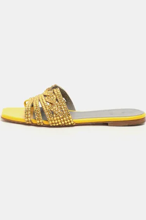 Gina Metallic Crystals Embellished Flat Sandals Size 38.5