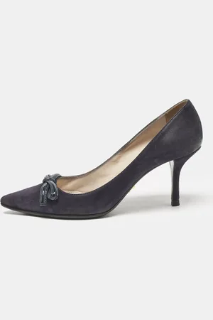 Prada Patent Leather and Suede Bow Pointed Toe Pumps Size 37.5