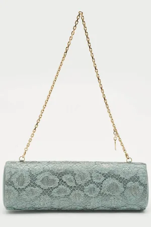Escada Metallic Lace and Satin Tube Chain Clutch