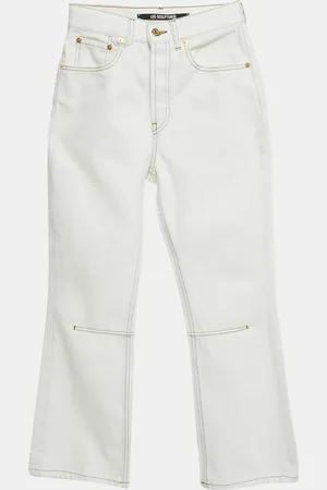 Jacquemus Denim Leather Trim Straight Leg Jeans S Waist 24"