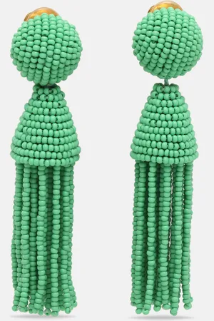 Oscar de la Renta Beads Tassel Clip On Drop Earrings