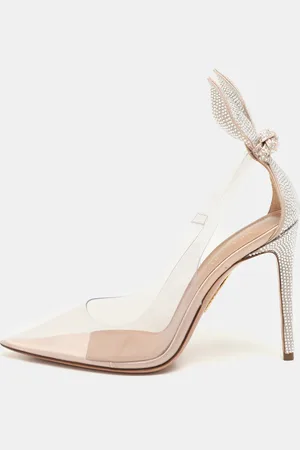 Aquazzura X Beymen /Beige PVC and Satin Bow Tie Plexi Pumps Size 36.5