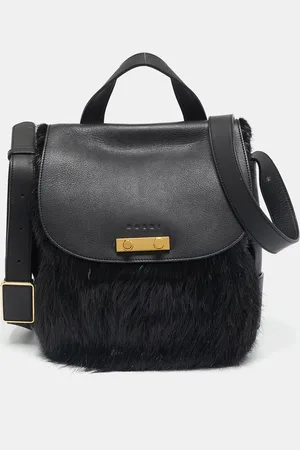 Marni Nutria Fur and Leather Messenger Bag