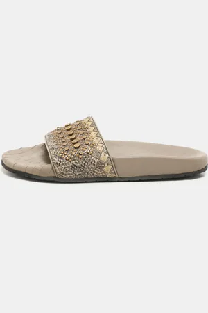 Bottega Veneta /Grey Python Embellished Flat Slides Size 37