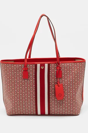 Tory Burch Gemini Link Coated Canvas and Leather Top Zip Tote
