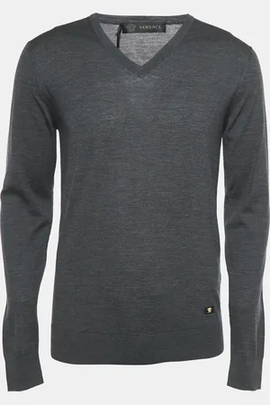 VERSACE Medusa Applique Wool Knit V-Neck Sweater M