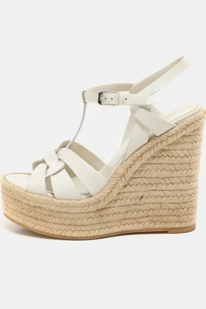Saint Laurent Saint Laurent Leather Tribute Wedge Espadrille Sandals Size 37.5