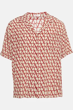 VALENTINO Beige/ Monogram Silk Short Sleeve Shirt L