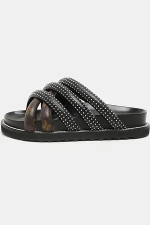 LOUIS VUITTON Monogram Canvas and Leather Slide Sandals Size 37