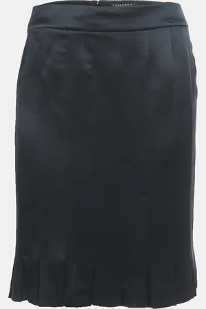 CHANEL Satin Silk Pleated Short Skirt M