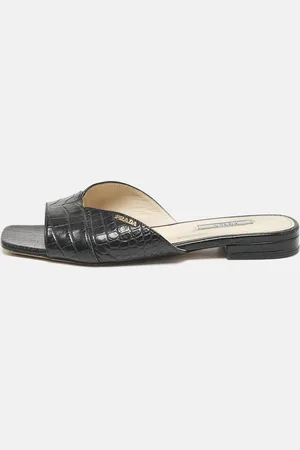 Prada Croc Embossed Leather Slide Mule Sandals Size 39