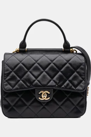 CHANEL Medium Quilted Glazed Calfskin Gold Bar Top Handle Flap