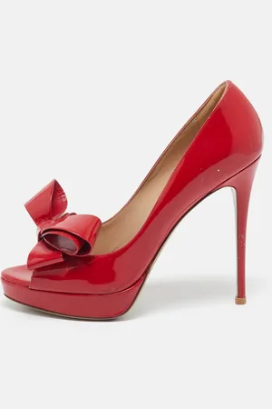 VALENTINO Patent Leather Bow Peep Toe Pumps Size 38.5