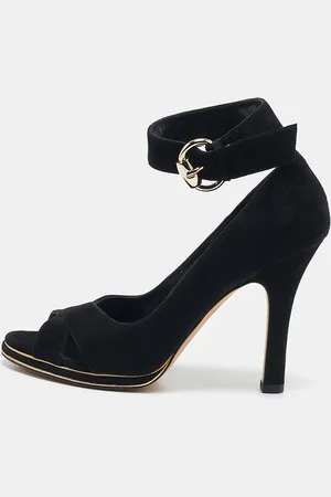 Gucci Suede Peep Toe Ankle Strap Pumps Size 36