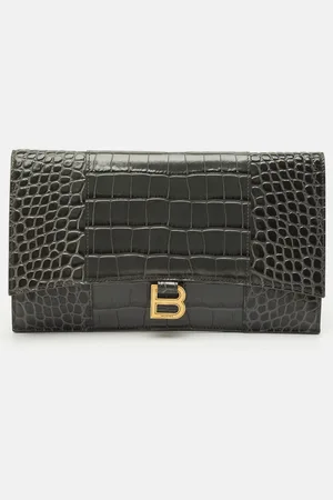 Balenciaga Croc Embossed Leather Hourglass Flat Pouch