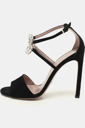 Gucci Suede Crystal Embellished GG Interlock Ankle Strap Sandals Size 36