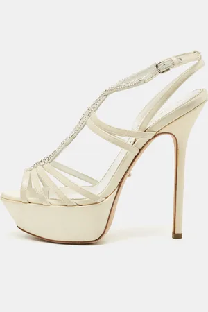 Sergio Rossi Satin Crystal Embellished Platform Sandals Size 35.5