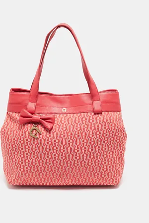 Aigner Rose Signature Canvas and Leather Bow Tote