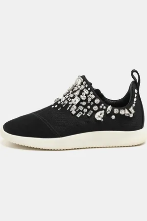 Giuseppe Zanotti Crystal Embellished Suede And Mesh May London Slip On Sneakers Size 36