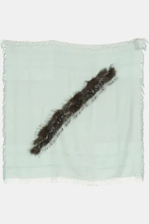 Gucci Mint Fox Fur Silk & Wool Triangle Scarf with Fur Trim