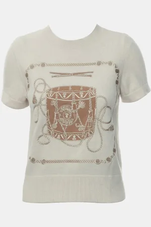 Hermès Sandstone Wool Les Tambours Top FR Women 36