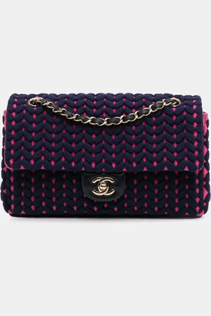 CHANEL /Pink Medium Classic Woven Jersey Single Flap