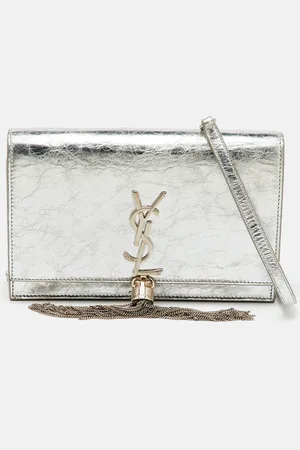 Saint Laurent Saint Laurent Crackled Leather Kate Tassel Wallet on Chain