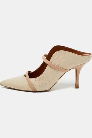 MALONE SOULIERS Off /Beige Woven Leather Maureen Pointed Toe Mules Size 38