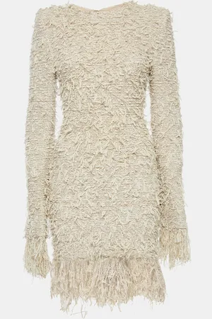 Balmain Stretch Tweed Raw Edge Detail Mini Bodycon Dress M