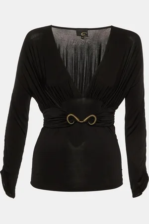 Roberto Cavalli Jersey Gathered Brooch Detail V-Neck Top M