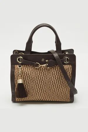 Aigner /Beige Signature Canvas and Leather Cavallina Tote