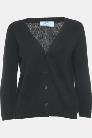 Prada Black Cashmere Patch Detail Button Front Cardigan M