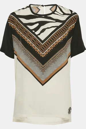 Roberto Cavalli Printed Silk Short Sleeve Top M