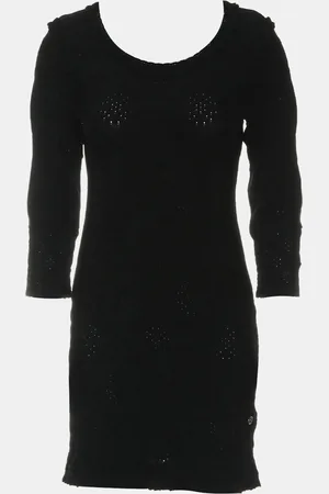 CHANEL Rayon Ruffle-Trim Long Sleeve Dress FR Women 34