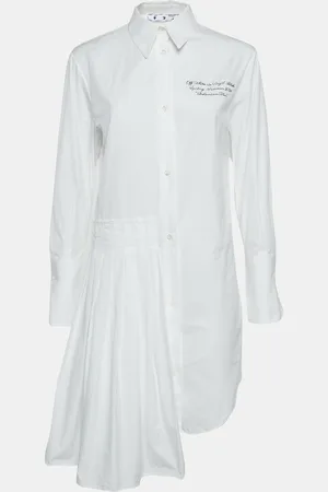 OFF-WHITE Embroidered Cotton Pleated Mini Shirt Dress XS