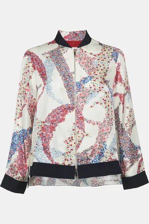 CH Carolina Herrera Floral Print Silk Zip-Up Jacket S