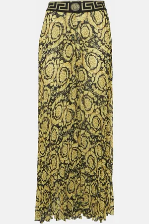 VERSACE Baroque Print Chiffon Pleated Wide Leg Pants M