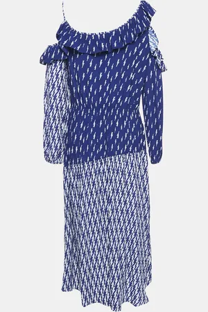 Sandro Lighting Print Crepe Ruffled Cold Shoulder Midi Dress L