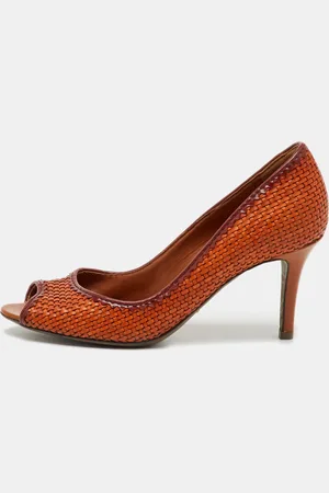 Sergio Rossi Burnt Woven Leather Peep Toe Pumps Size 36