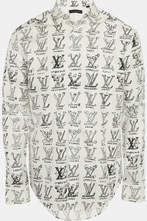 LOUIS VUITTON Logo Print Cotton Button Front Shirt L