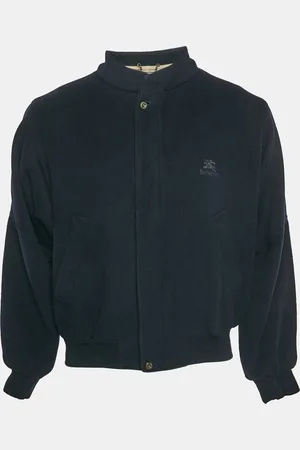 Burberry Rib Knit Trim Wool Zip-Up Jacket L