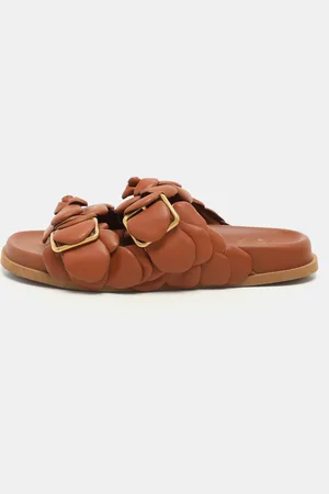 VALENTINO Leather Atelier 03 Rose Edition Flat Slide Sandals Size 37