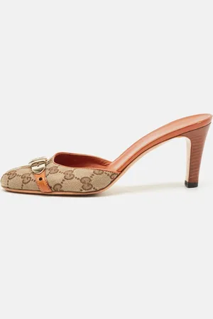 Gucci /Brown Canvas and Leather Mules Size 38.5