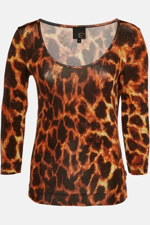 Roberto Cavalli /Brown Animal Print Jersey Boat Neck Top M