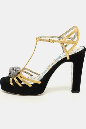 Gucci Leather Tiger Head Embellished Ankle Strap Sandals Size 38